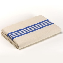 Flannel blanket, unbleached-blue stripes, 70x94"